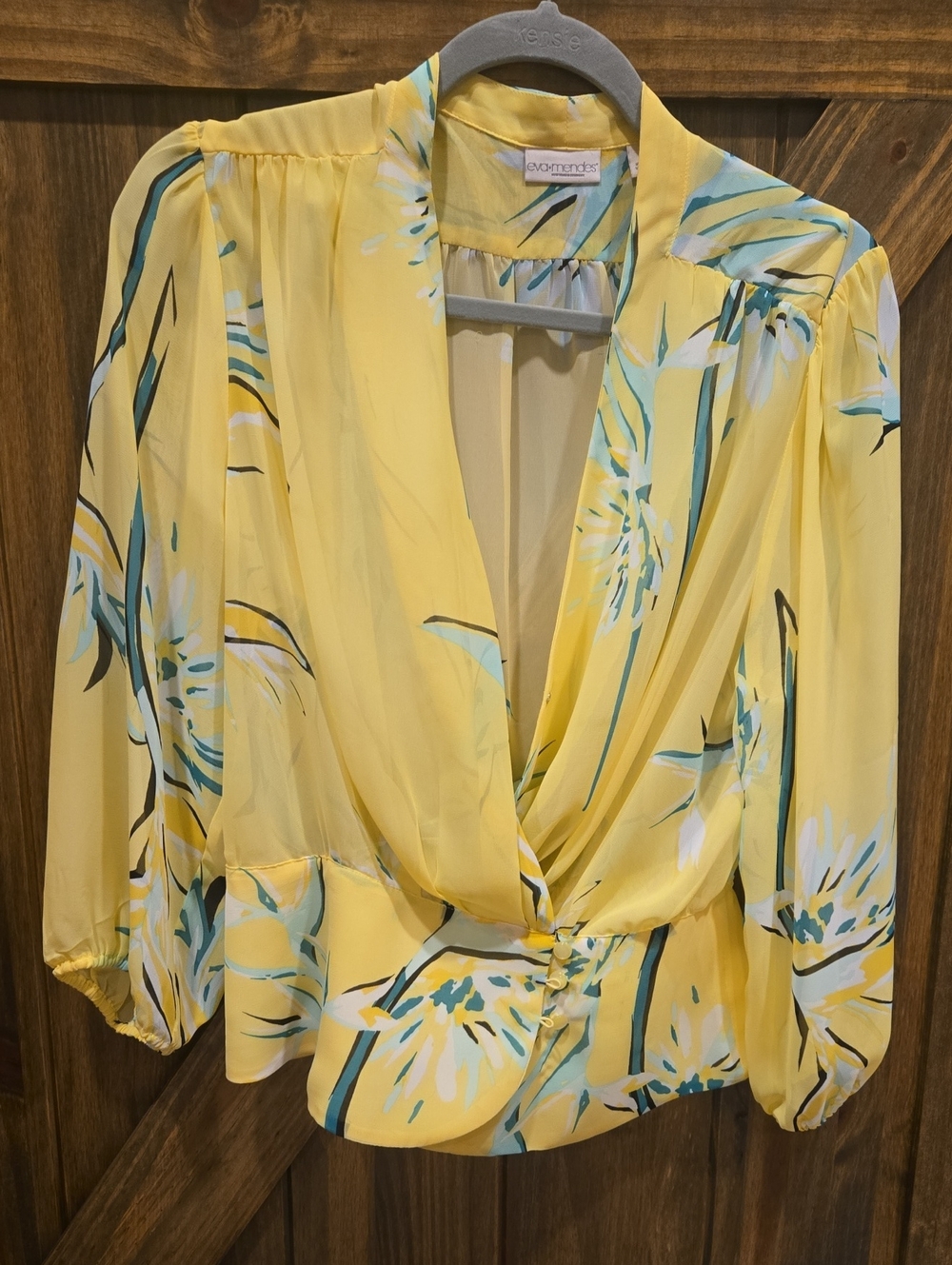 Yellow & Teal Draped front Blouse